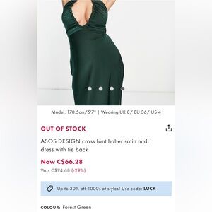 ASOS Forest Green Satin Midi Dress